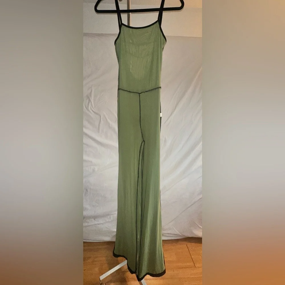 Vintage Sheer Green and Black Jumpsuit with Contrasting Trippy Swirl Lining M/L - Picture 8 of 16